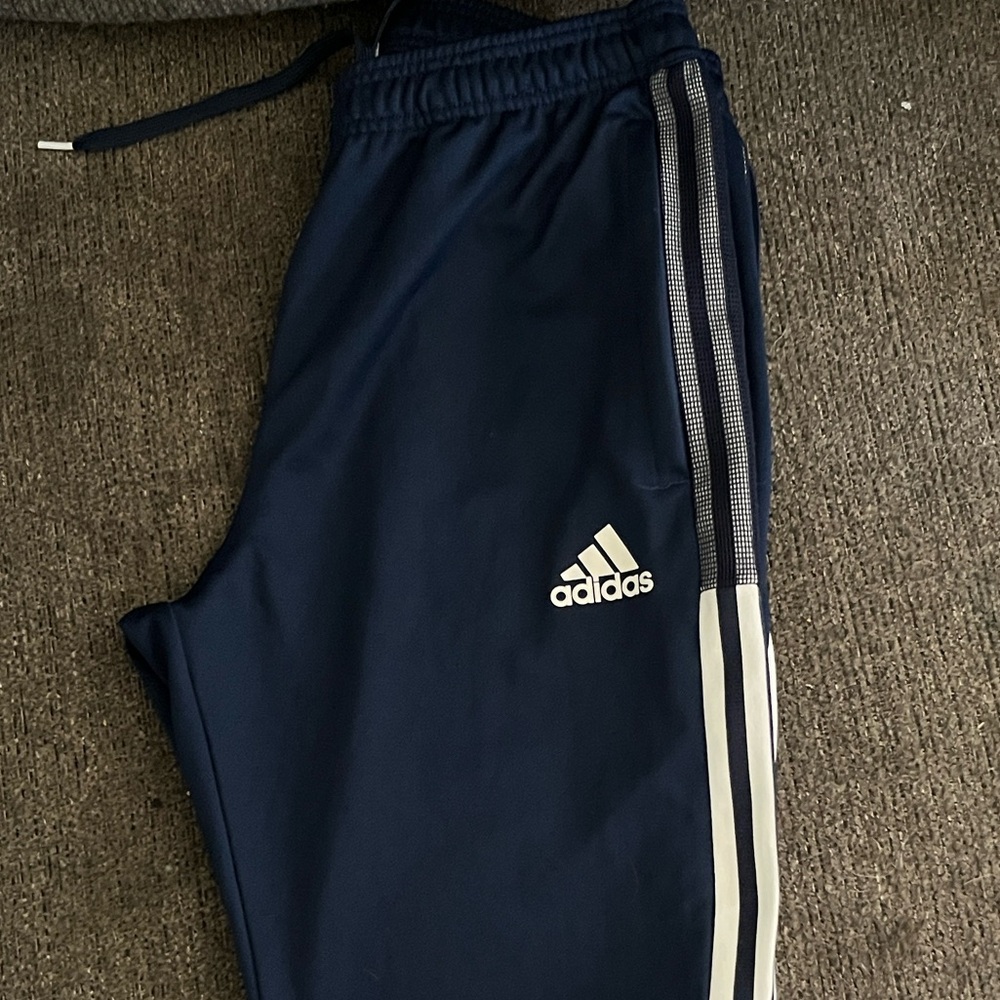 adidas Youth Navy Jogger Pants with White Stripes